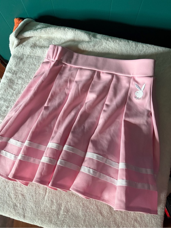 PLAYBOY Dresses & Skirts - PLAYBOY Pink Pleated Skater Skirt with Bunny Patch